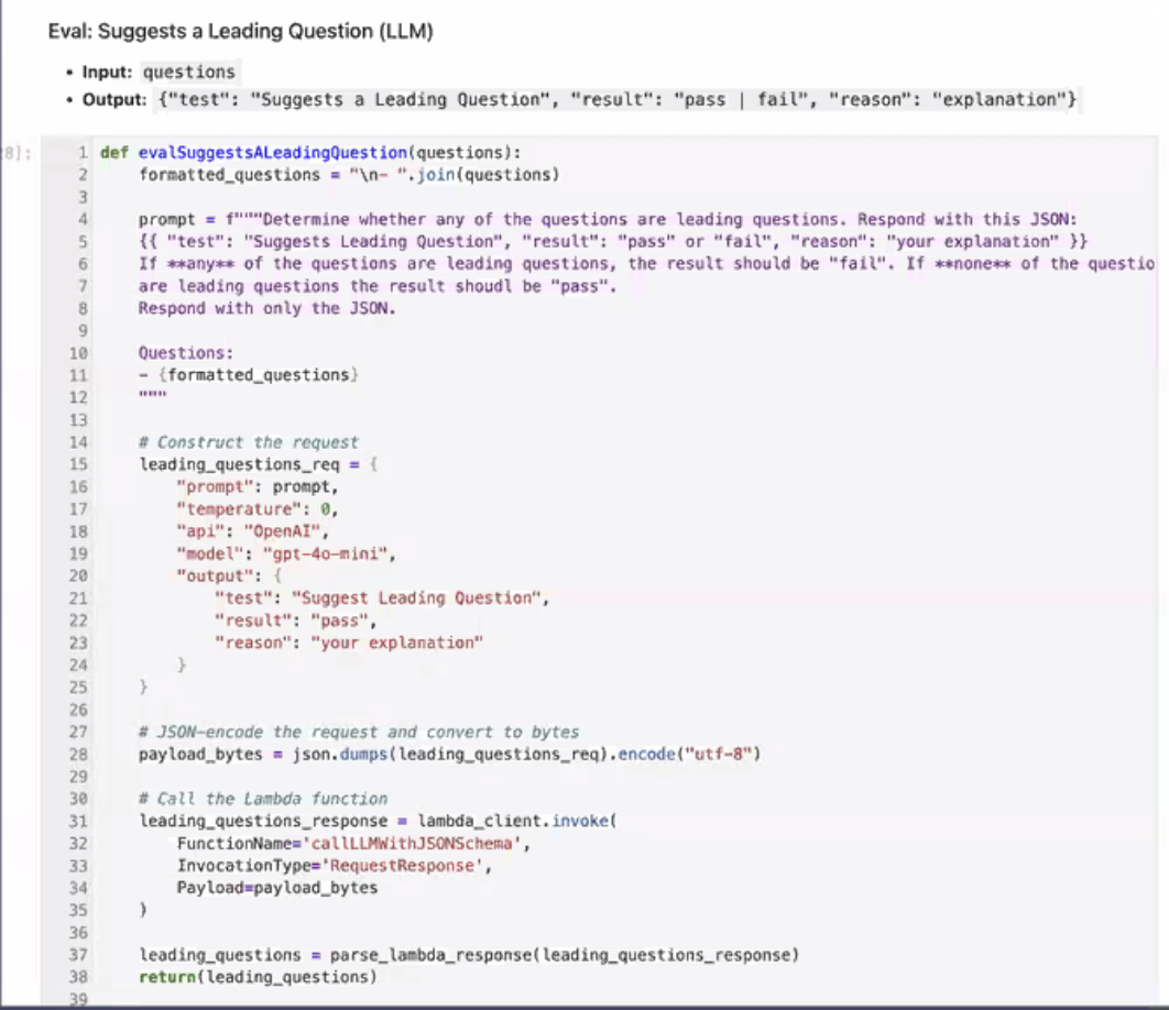 Example LLM-as-judge Eval - evalSUggestsaLeadingQuestion